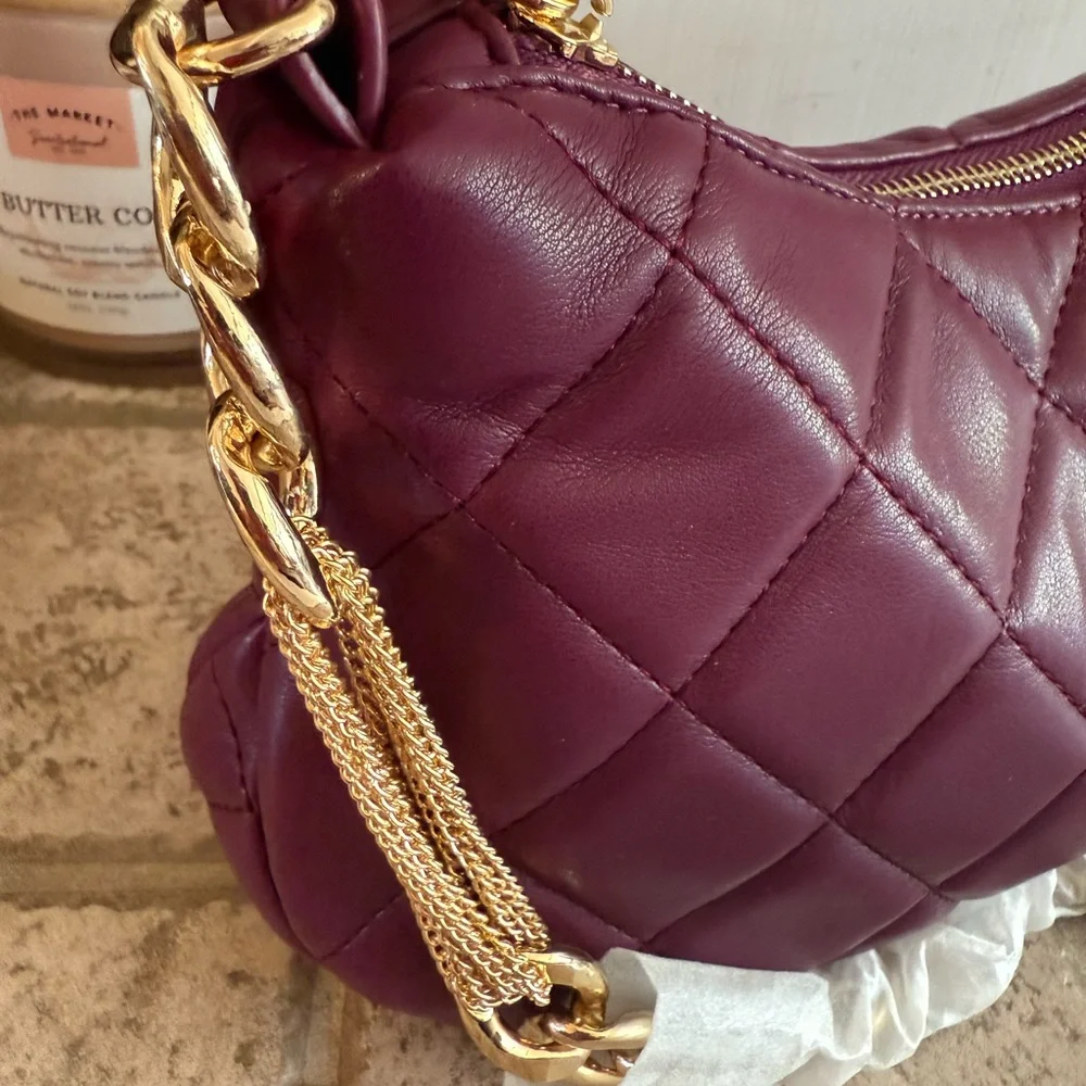 Very nice and high end look Going out Plum quilted shoulder bag with chain - Picture 9 of 9